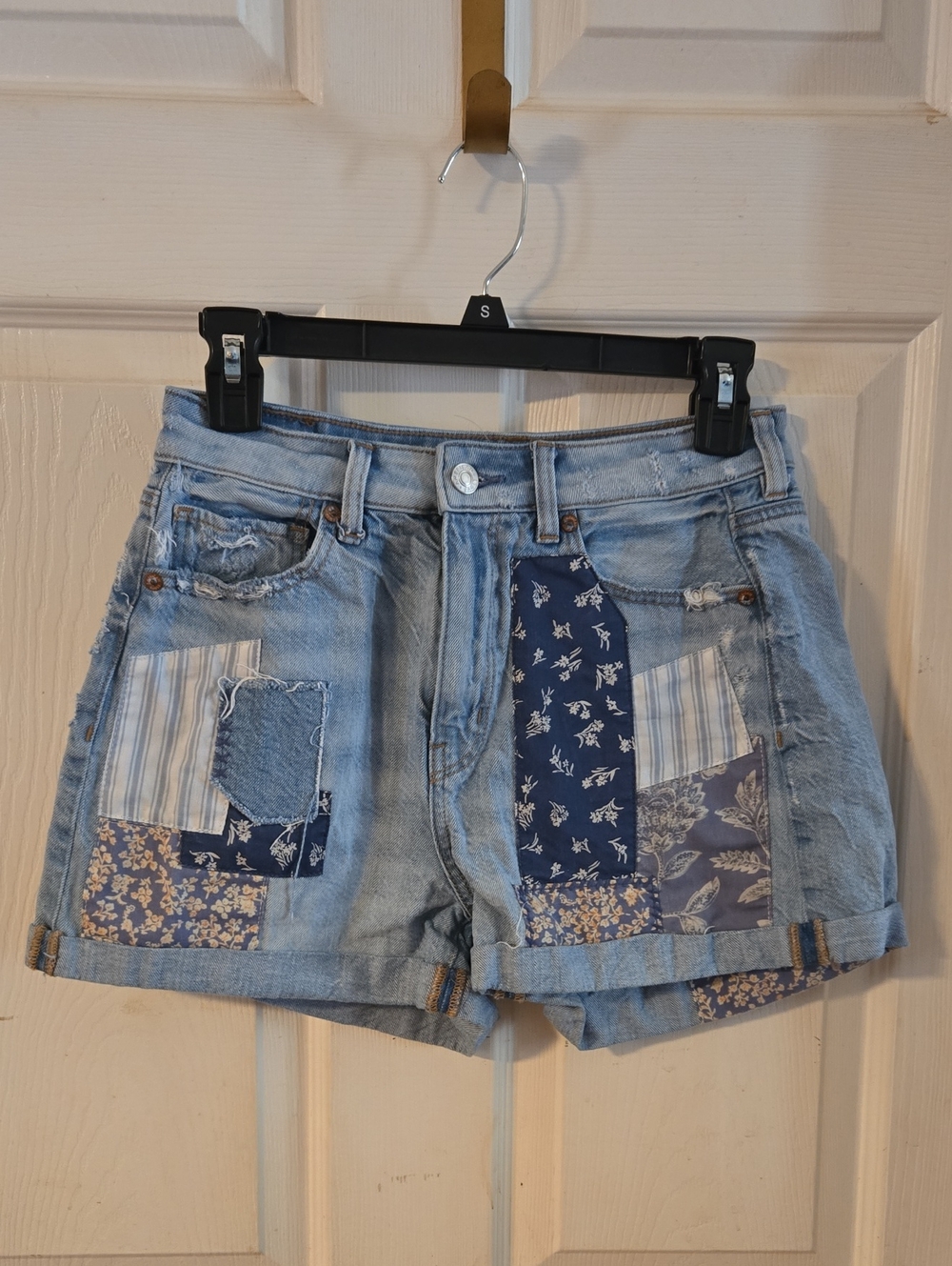 American Eagle Patchwork Light Blue Denim Shorts